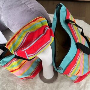 Vibrant Striped Three Piece Travel Bag Set